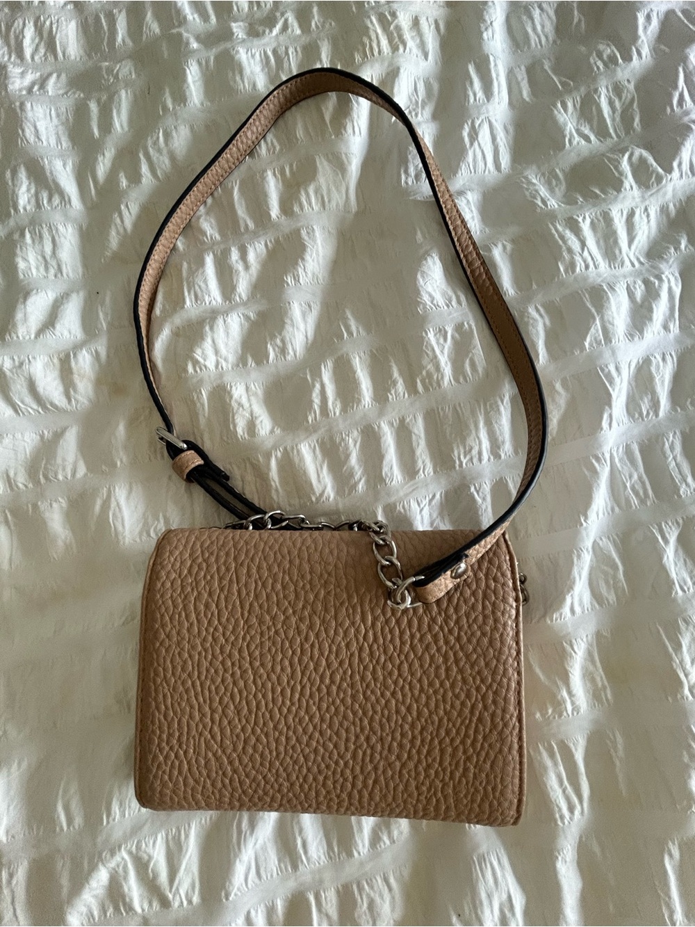 Classic Pebbled Leather Crossbody Bag in Tan